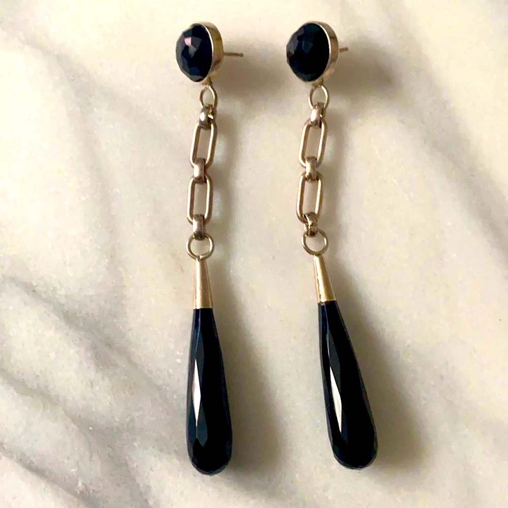 Black Onyx - Silver Dangle Earrings
